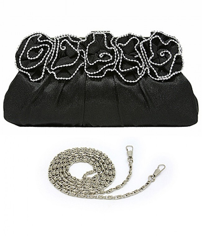 Evening Bag - Metal Frame w/ Metal Bead Trim - BG-EBS1128BK